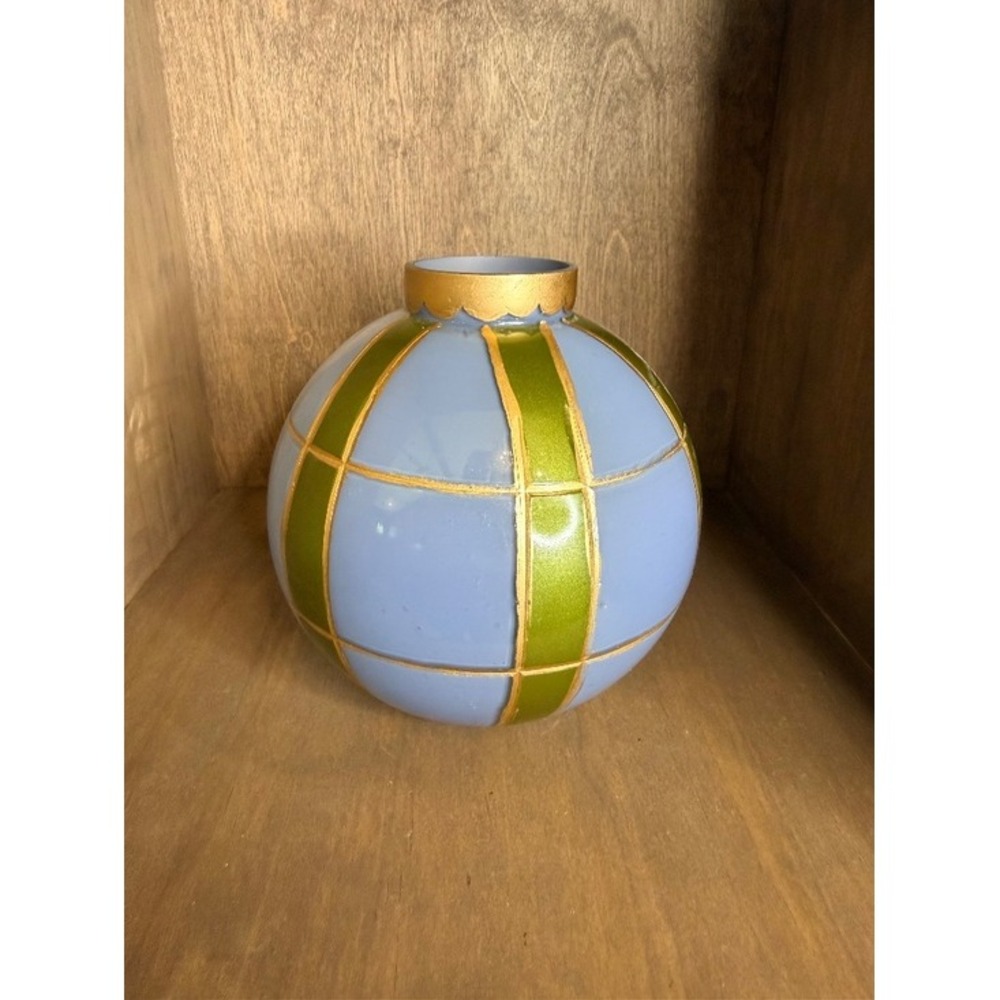 NWT Anthropologie Holiday Round Ornament Vase Green/Blue Small